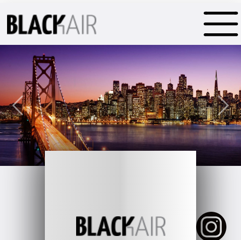 Presentación de página web con logo de la empresa Black Hair, con una foto de fondo de San Francisco
